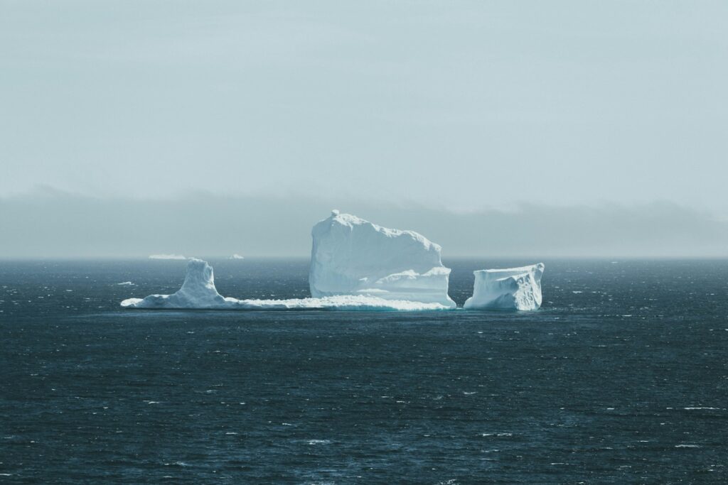 grayscale photo of rock formation on sea